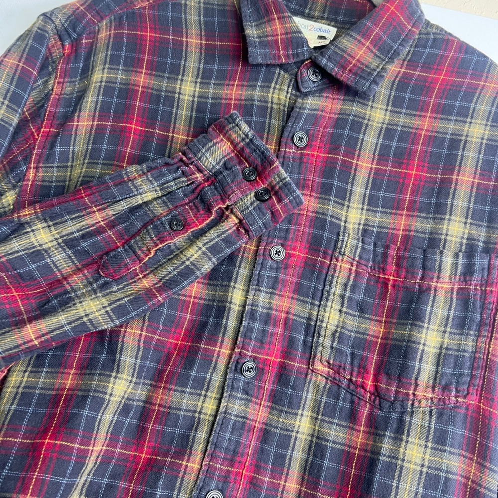 Carbon 2 Cobalt Flannel Lined Plaid Shirt Mens Medium Tall Soft Hiking Grunge